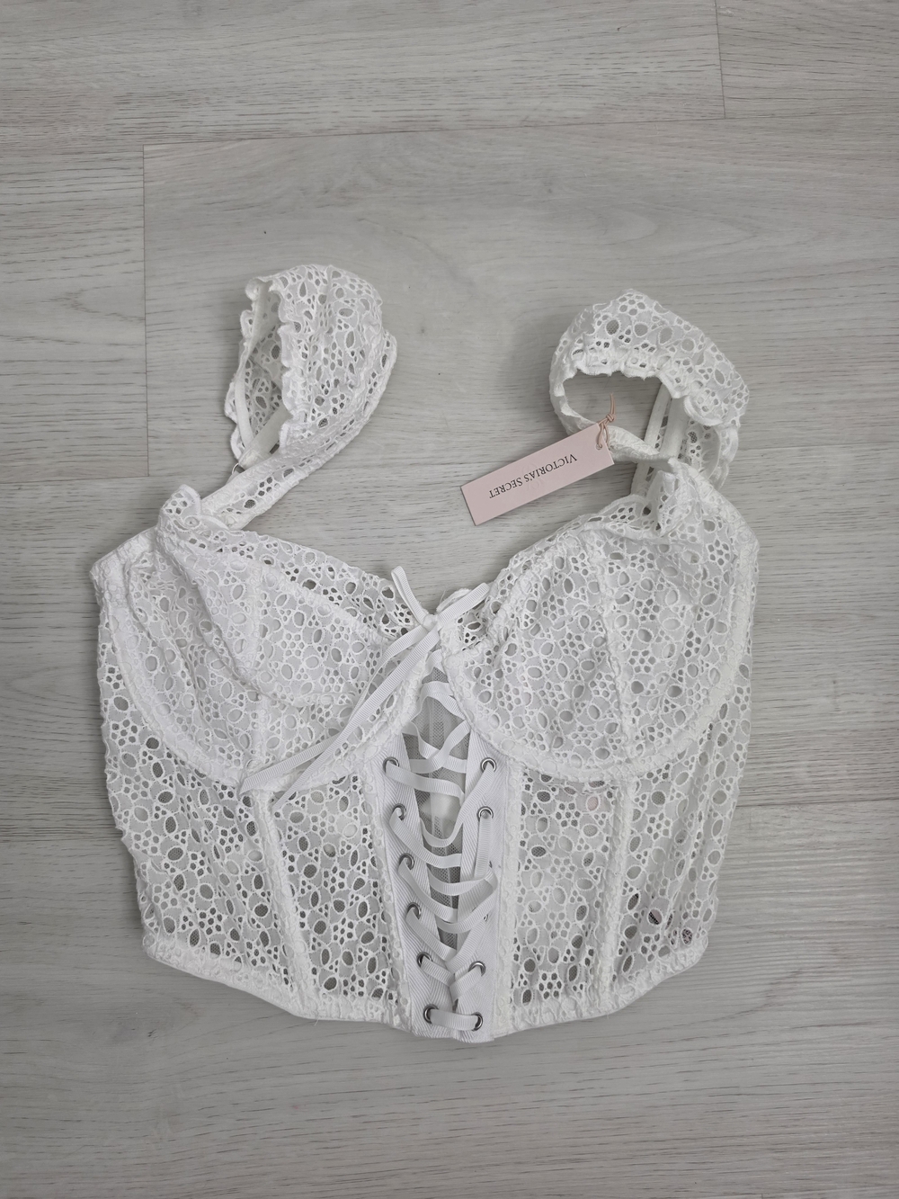 Victoria's Secret White Eyelet Lace Corset Bodysuit